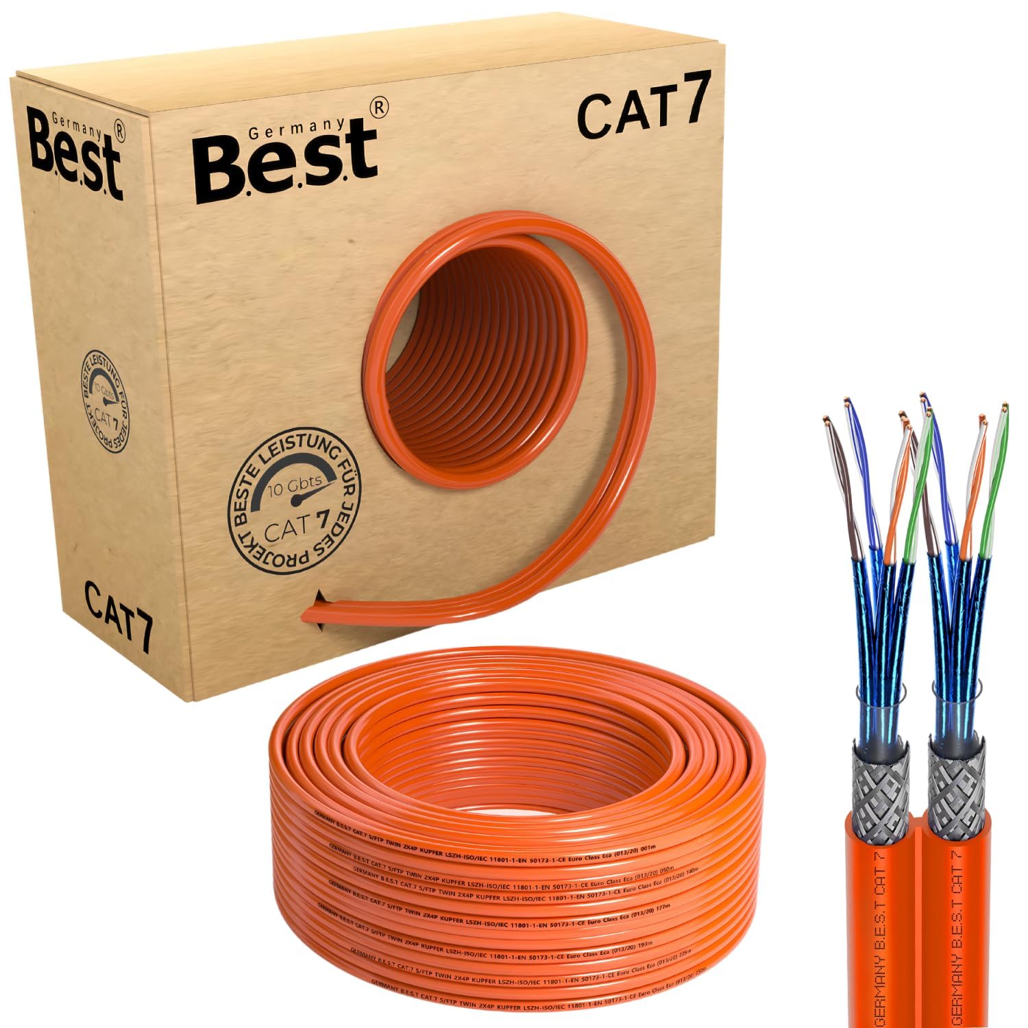Germany B.e.s.t CAT 7 Verlegekabel 50m Duplex Best Gigabit Netzwerkkabel Kupfer LAN 1000Mhz S/FTP Kat 7