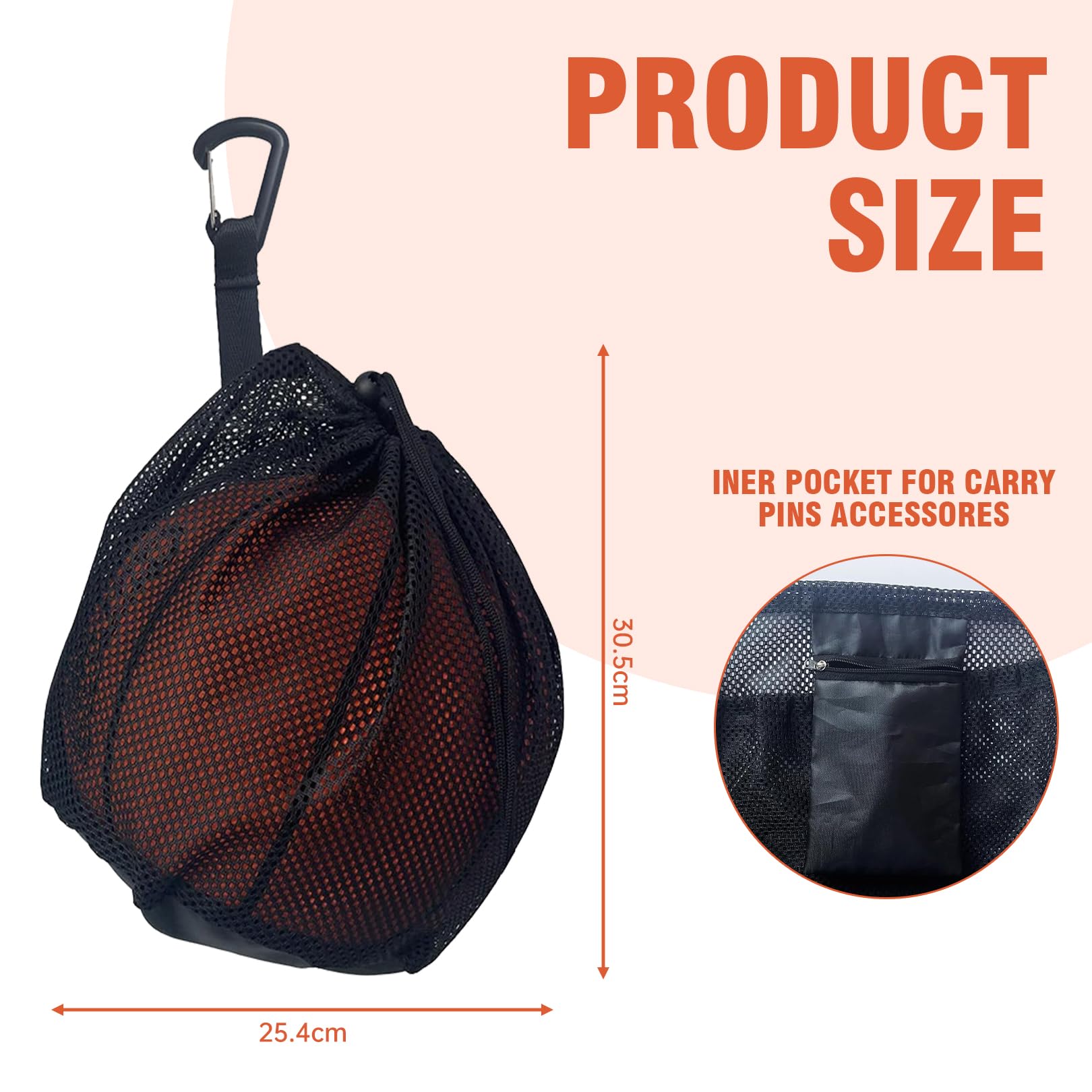 Sac Filet à Ballon Portable - Pour Basketball, Football, Volleyball - Léger (120g), Avec Système D'accroche Sac à Dos - Tissu Respirant - 9