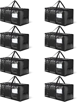 CONGREGATE 8Pack Black Moving Bags, Heavy Duty Extra Large PE Storage Packing Bags with Reinforced Handles & Zippers, Alternative to Moving Boxes for Clothes Bedding Storage 97L