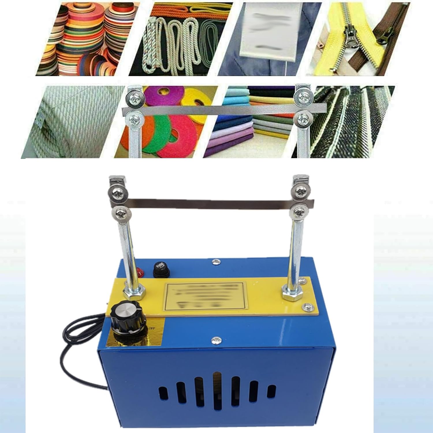 Electric Rope Cutter Kit, Bench Mount Tool, 105mm Cutting Width, 900°C Max Blade Temp, 4-Level Temperature Control for Weaving Fabric, Webbing, Ribbons Cutting
