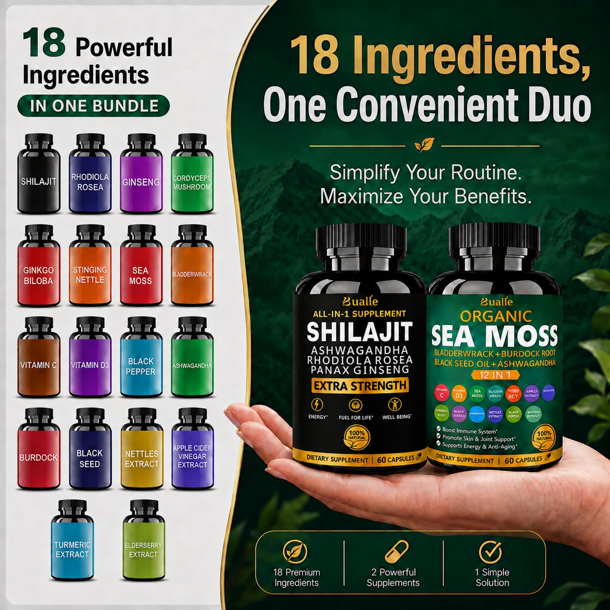 Shilajit & Sea Moss Bundle with Ashwagandha & Panax Ginseng, 120 Capsules — Amazon image 2