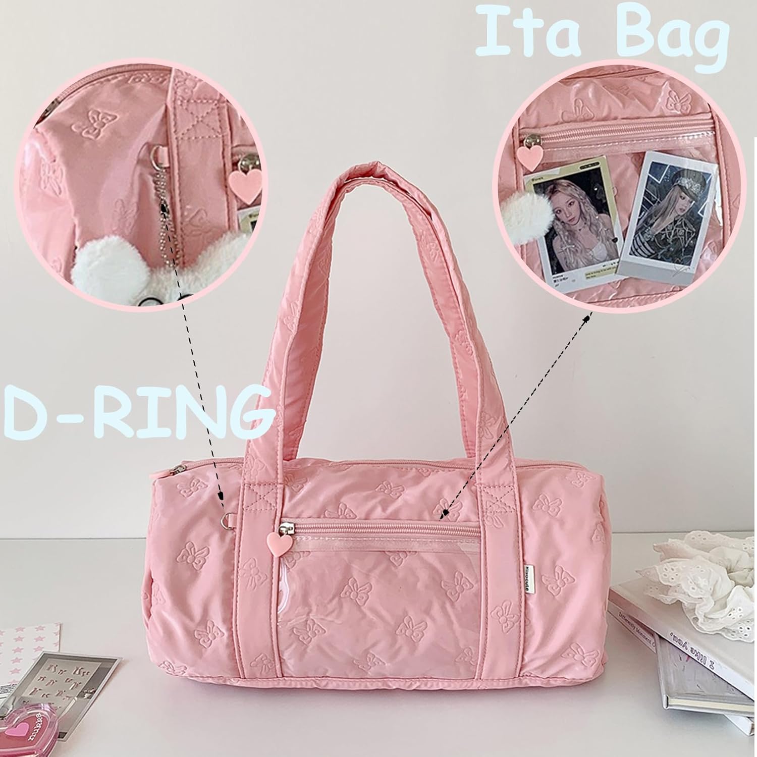 Ballet Bag Dance Bag for Girls Toddler Small Duffle Overnight Sleepover Dance Bags for 4-6 Ballerina,with Kawaii Ita Bags Pin Display Pocket - Image 2