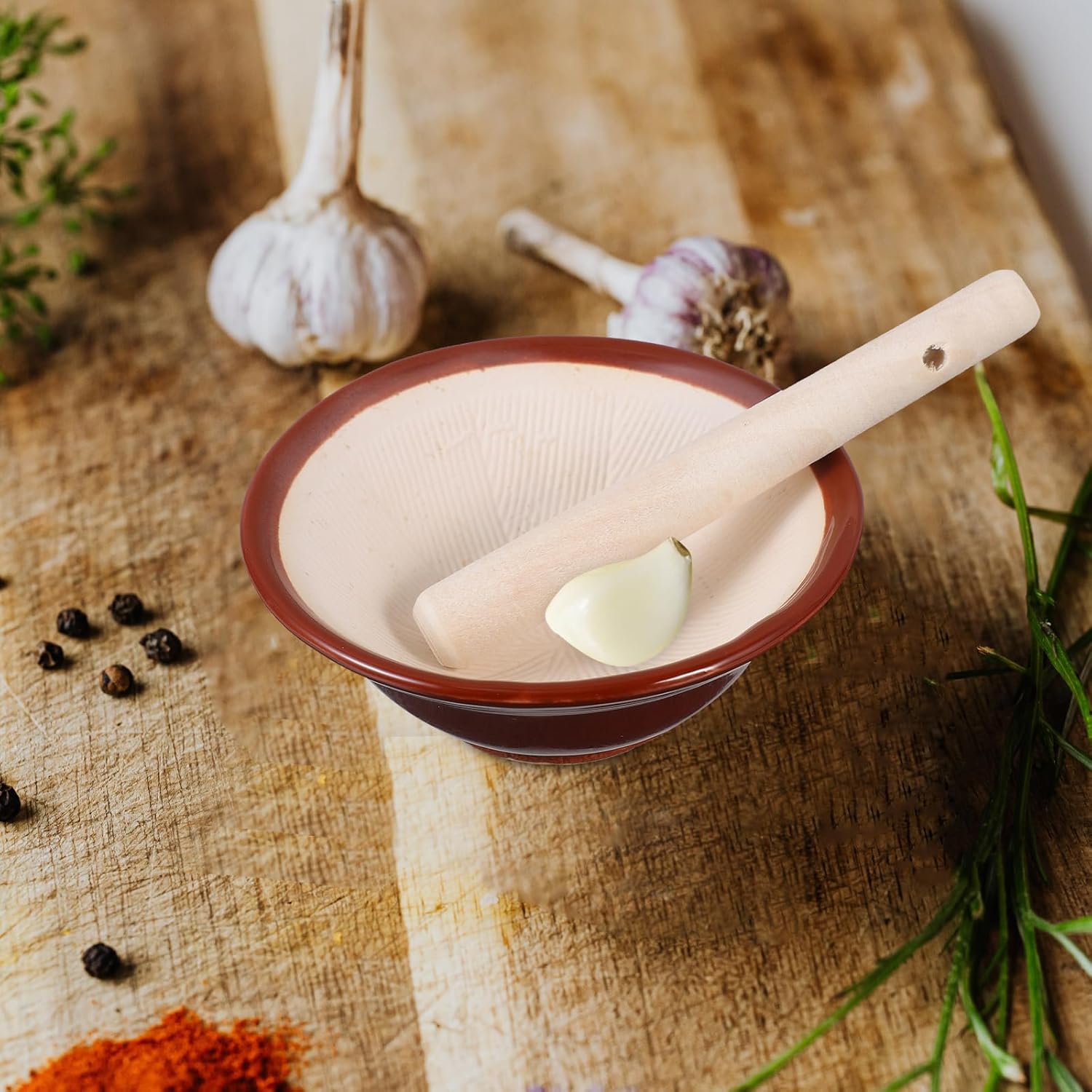 KICHOUSE 1pc Traditional Ceramic Grinding Bowl with Pestle for Garlic Spices and Condiments Elegant Kitchen Canister Small Safe