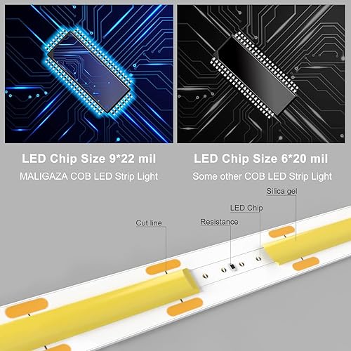 Miniatura 4 de MALIGAZA Cinta de luz LED COB flexible de 12 V, 3000 K, color blanco cálido, 480 LEDsm 16.4 pies16.4 ft CRI90, cinta de luz de alto brillo para