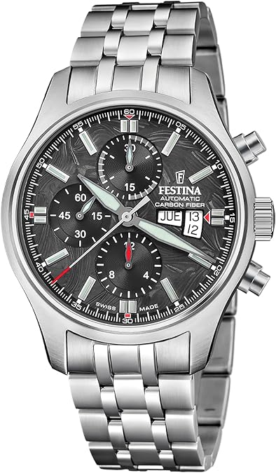 Festina Swiss Made Stainless Steel Chronograph Mens Watch I Model F20158-1 Automatic Movement