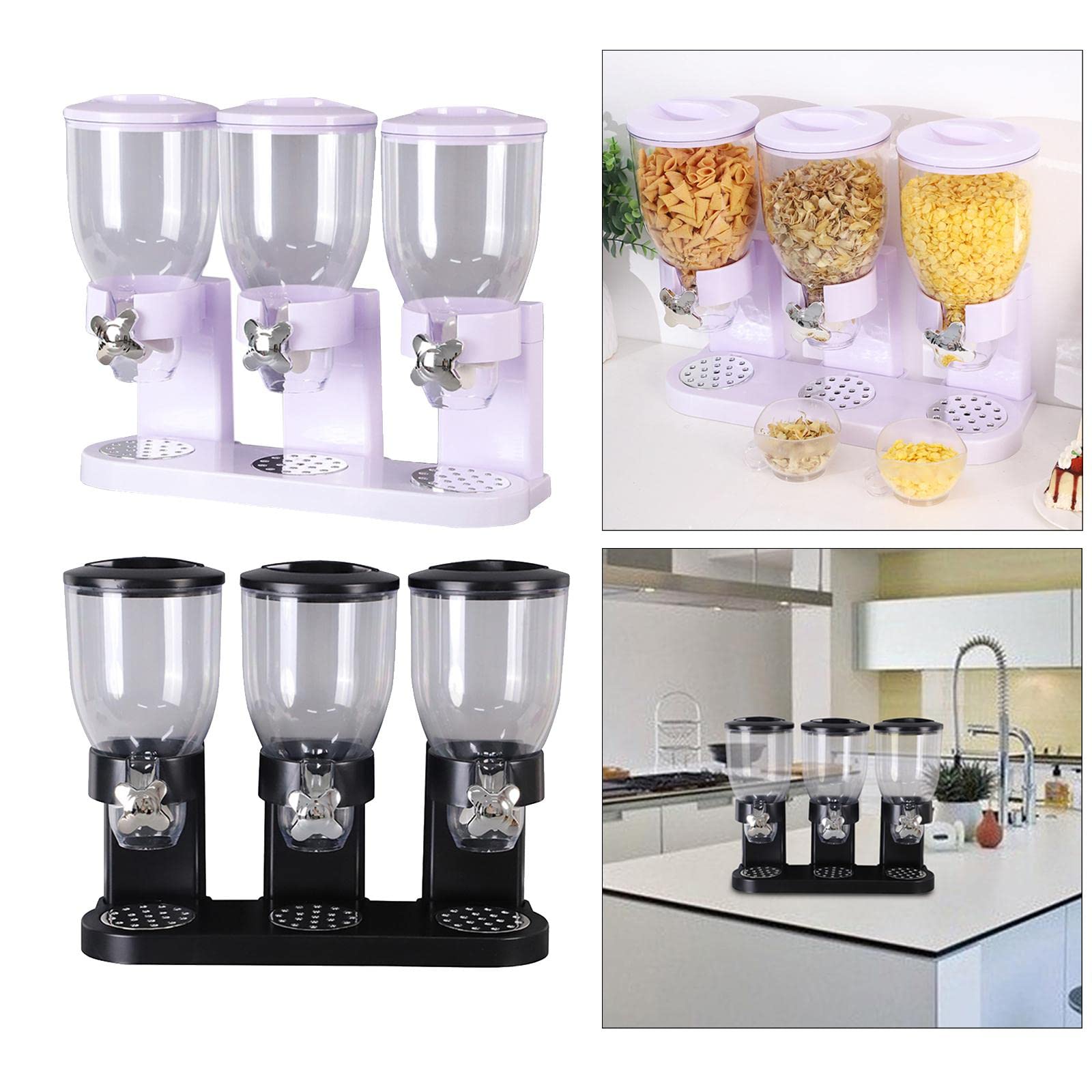 Generic Cereal Dispenser Contenitore per Dispenser Cereali Scatola Organizza Snack Porta Riso Distributore Alimenti Secchi con Funzione Controllo Porzioni in, Tre Tazza di Nero