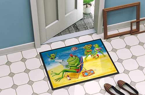 Miniatura 4 de Caroline's Treasures APH0080MAT - Tapete para puerta delantera, 18 x 27 pulgadas, diseño de ranas en la playa, para interiores y exteriores, para