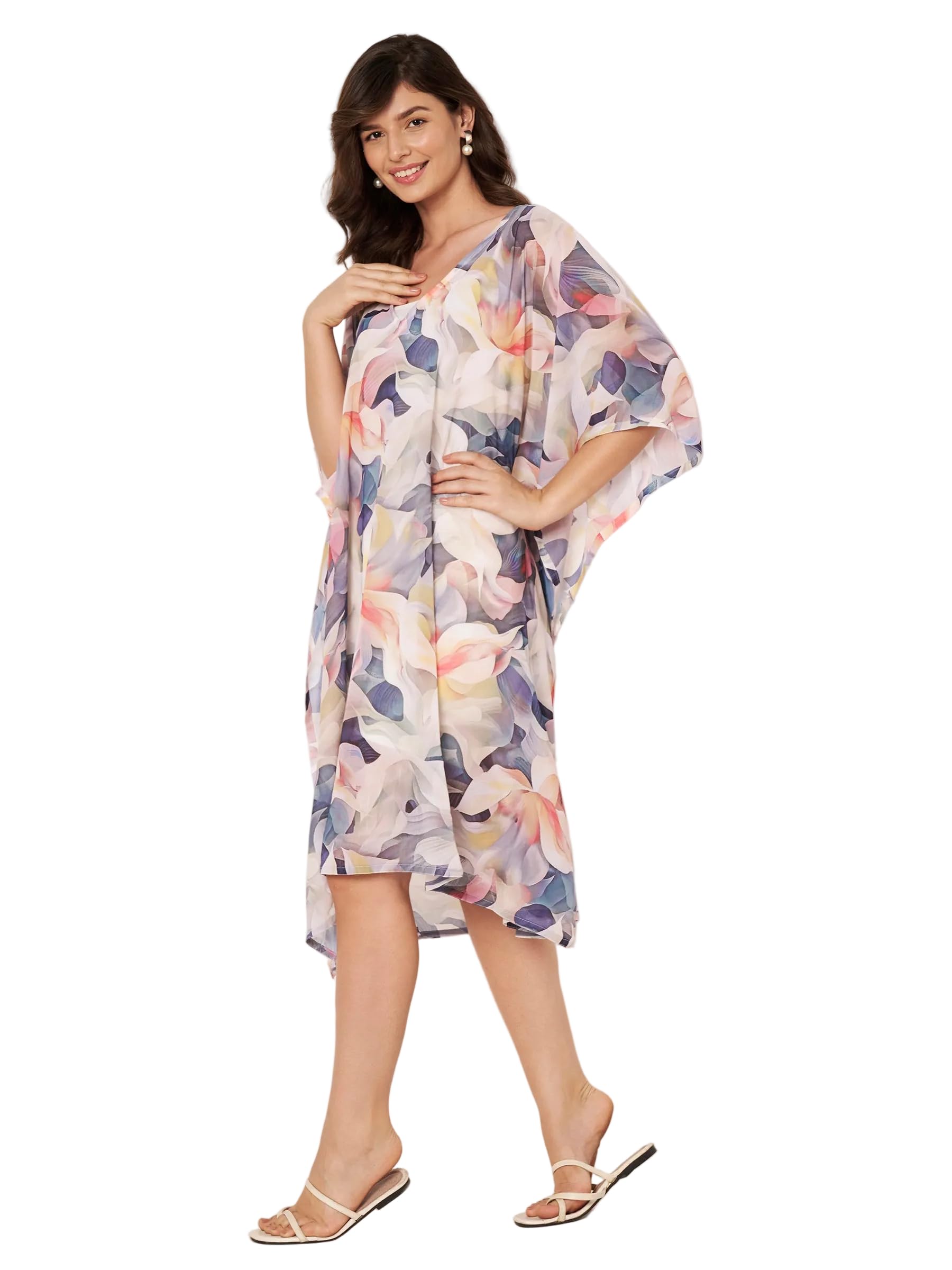 swi with label Women's Printed V-Neck Flared Sleeves Beach Wear Kaftan Dress Digital Print Hidden Adjustable Belt Kaftan Beach Coverup STBW_555-picture-18