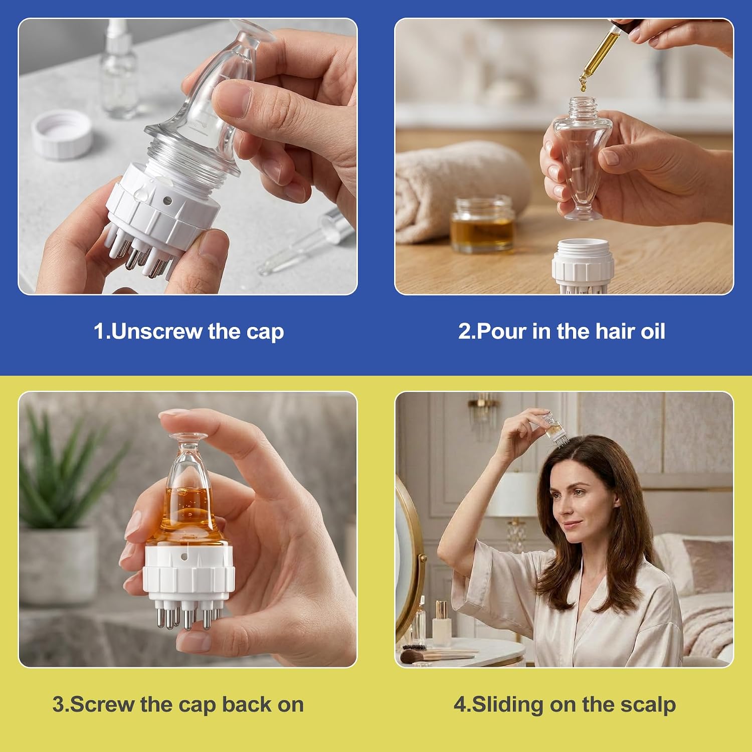 Silicone-Tipped Scalp Applicator Comb for Even Serum or Oil Distribution – Gentle Massage Design with Measured Reservoir, Travel-Friendly & Easy Clean