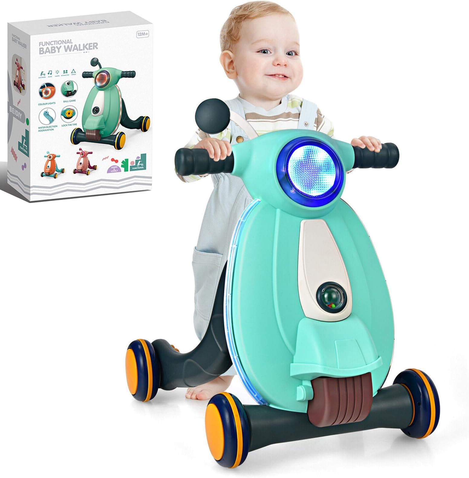 TDOO Sit-to-Stand Learning Walker, 2-in-1 Baby Walker, Baby Push Along Walker with Light, Music and Ball, Toddler Walker Educational Toy 12 Months+(Green)