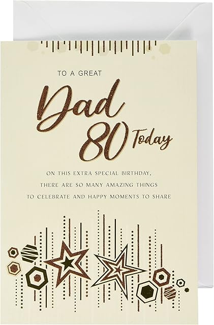 Modern Milestone Age Birthday Card 80th Dad - 9 x 6 inches - Regal Publishing,Beige