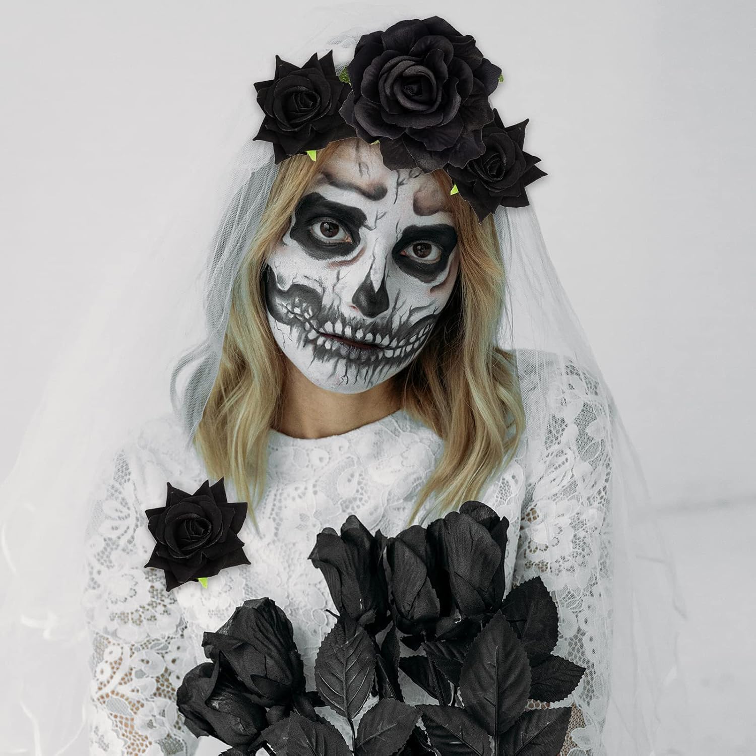 Rose Hair Clip Flower Hairpin Brooch Floral Clips, 4 Pcs Fabric Rose Flowers Hair Clips Mexican Hair Flowers Pin up Headpieces for Woman Girl Wedding Party Mother's Day (Black) - Image 7