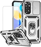 Vista 10 de Funda para Redmi Note 11 (4G)/Redmi Note 11S con protector de pantalla de vidrio templado y cubierta de cámara deslizante, anillo magnético Soporte