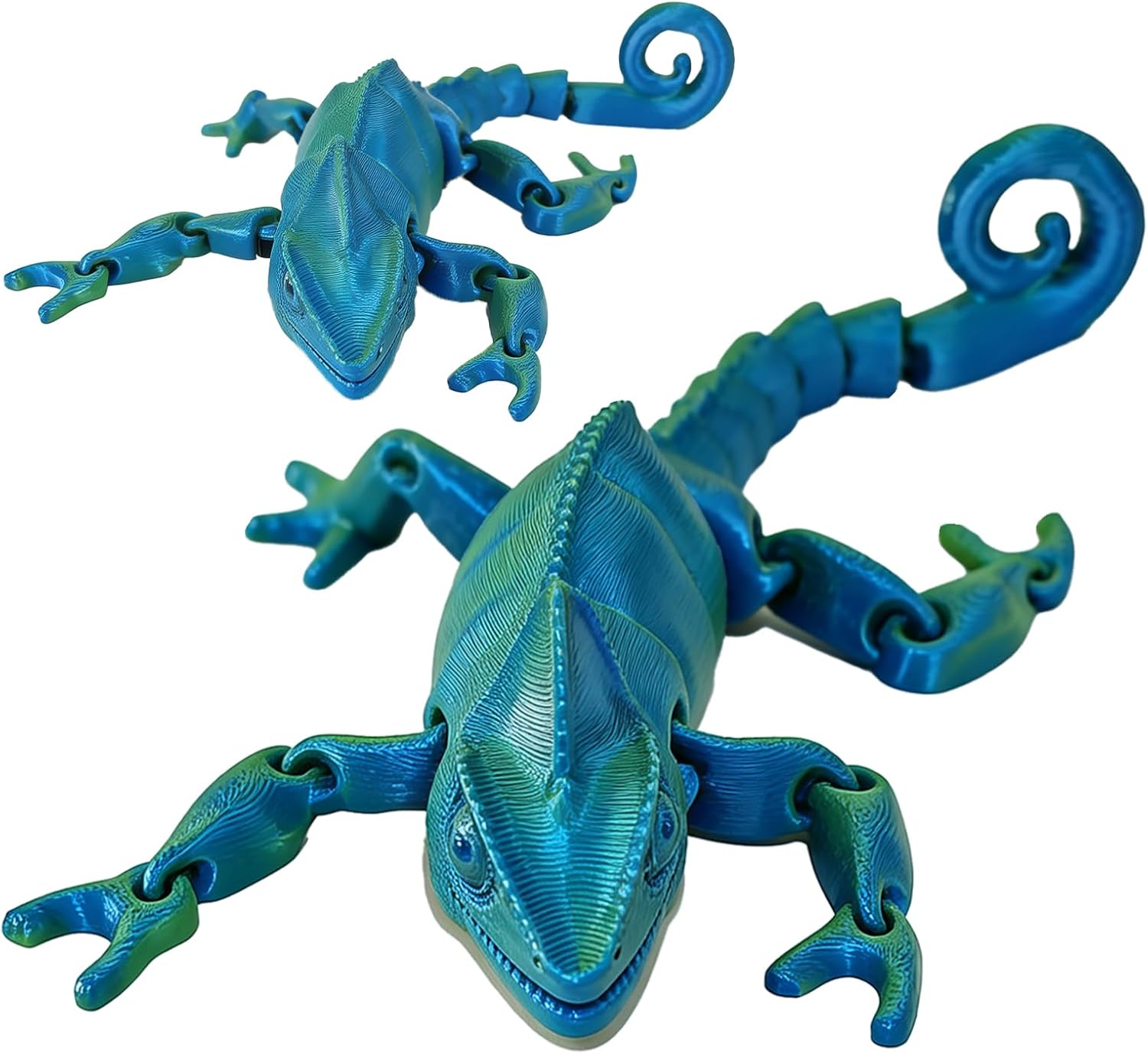 2pcs 3D Printed Chameleon Articulated Lizard Toy Set Flexible Movable Joints Fidget Toy PLA Desk Decor Wildlife Gift for Kids Collectors Home Office (Holographic Green)