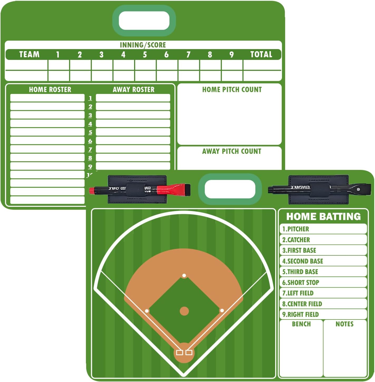 Baseball Dry Erase Board for Coaches 11“x15" DoubleSided