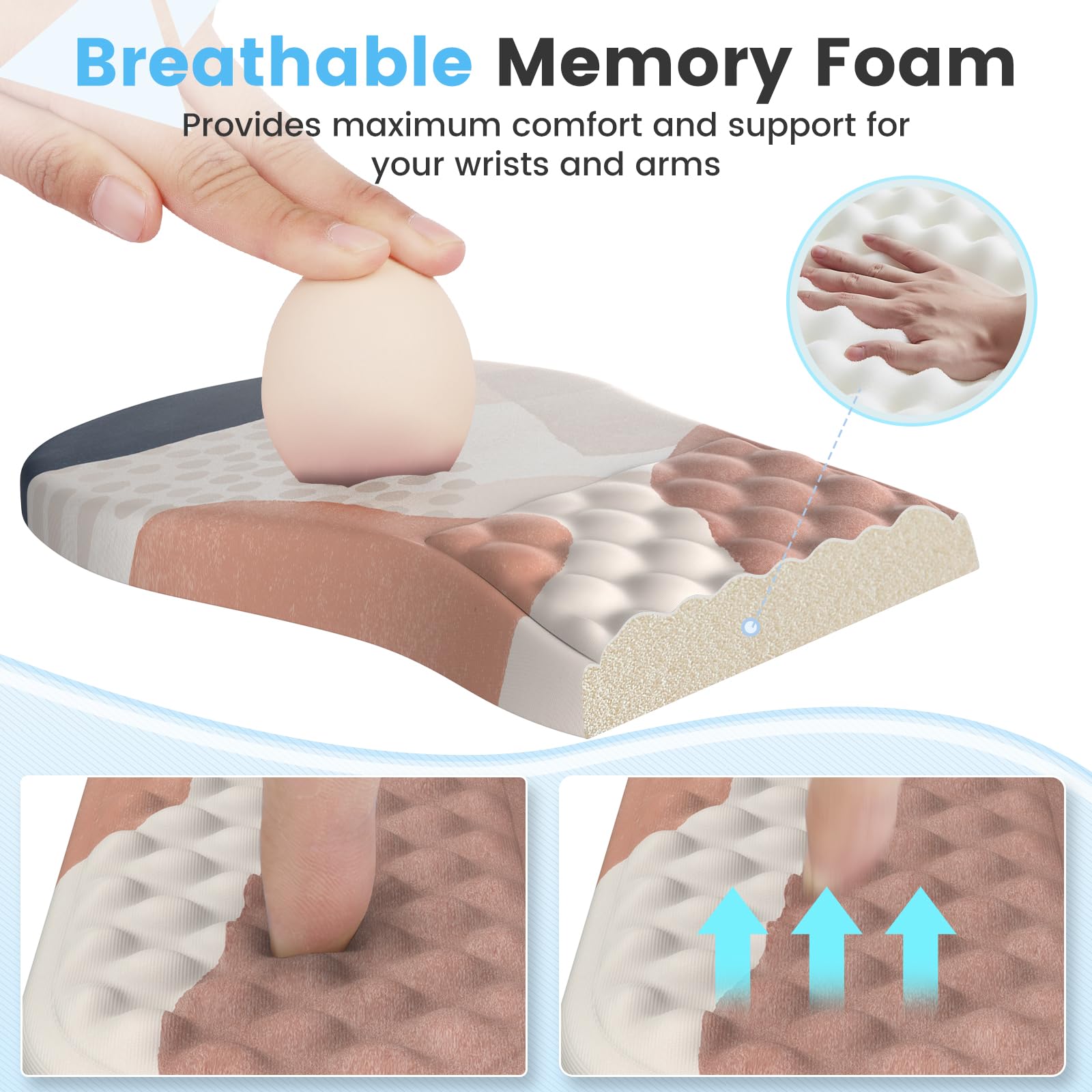 HAOCOO Ergonomisches Mauspad mit Handgelenkauflage und Tastatur-Handgelenkauflage-Set, 3-teilig, Computer-Karpaltunnel-Mauspads für den Schreibtisch mit Untersetzer, Memory-Schaum-Mauspad für