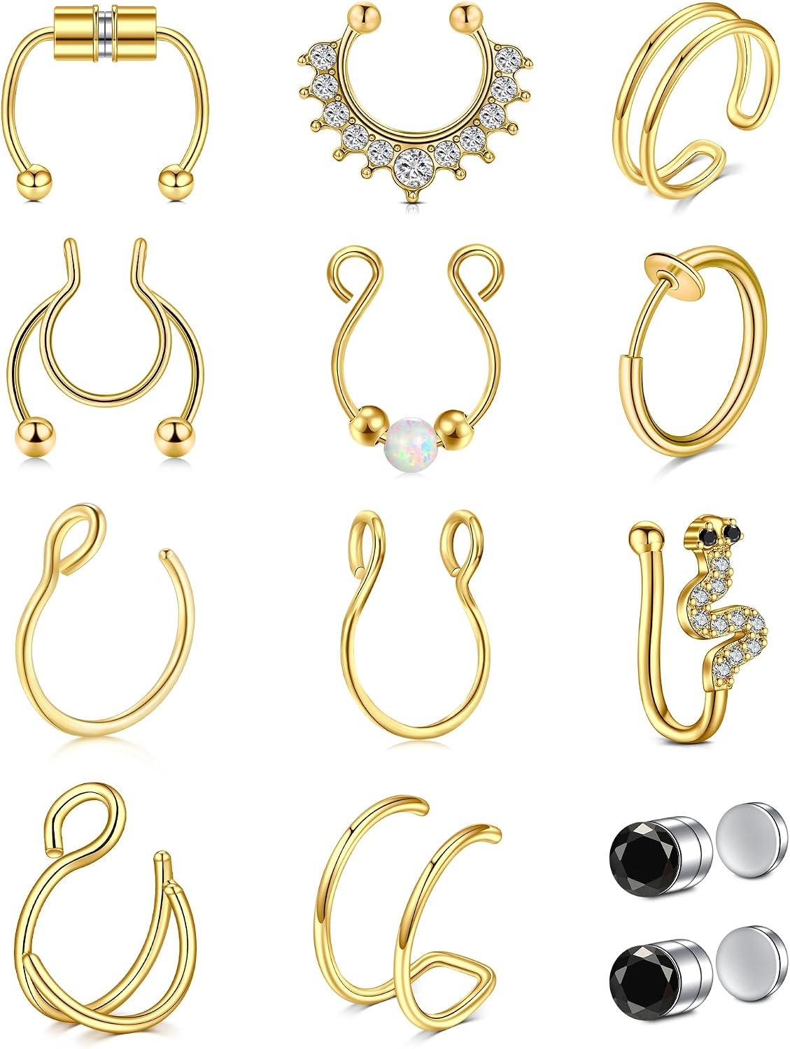 Anicina Fake Faux Nose Ring Fake Septum Nose Hoop Piercing Faux Fake Double Nose Ring Fake Earrings for Men Women Non Piercing