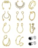 Anicina Fake Faux Nose Ring Fake Septum Nose Hoop Piercing Faux Fake Double Nose Ring Fake Earrings for Men Women Non Piercing