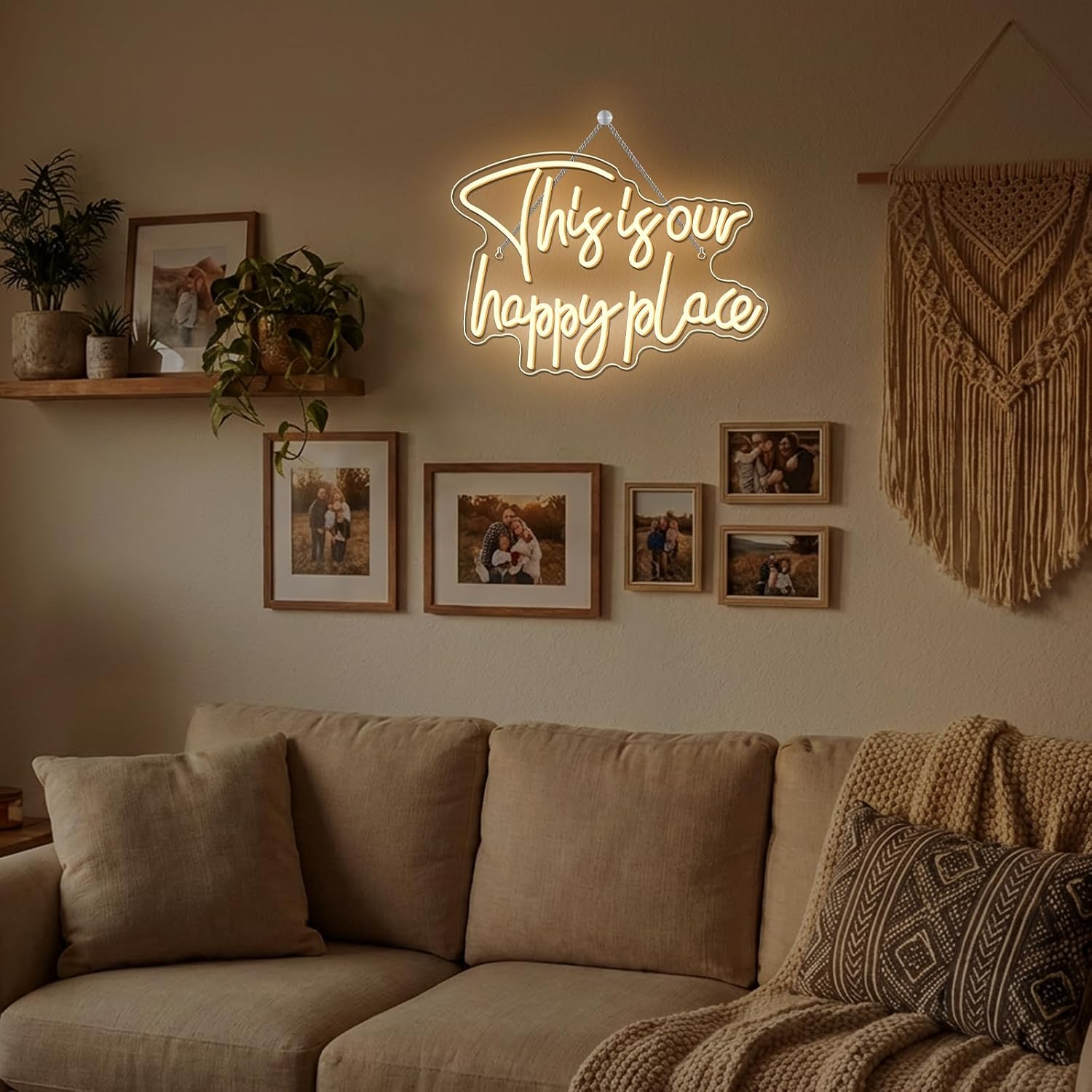 NOSUN This is Our Happy Place Neon Sign Happy Place Neon Signs for Wall Decor Dimmable Warm White LED Signs for Bedroom Classroom Man Cave Home Bar Birthday Party Game Zone Decor Neon Classroom Sign