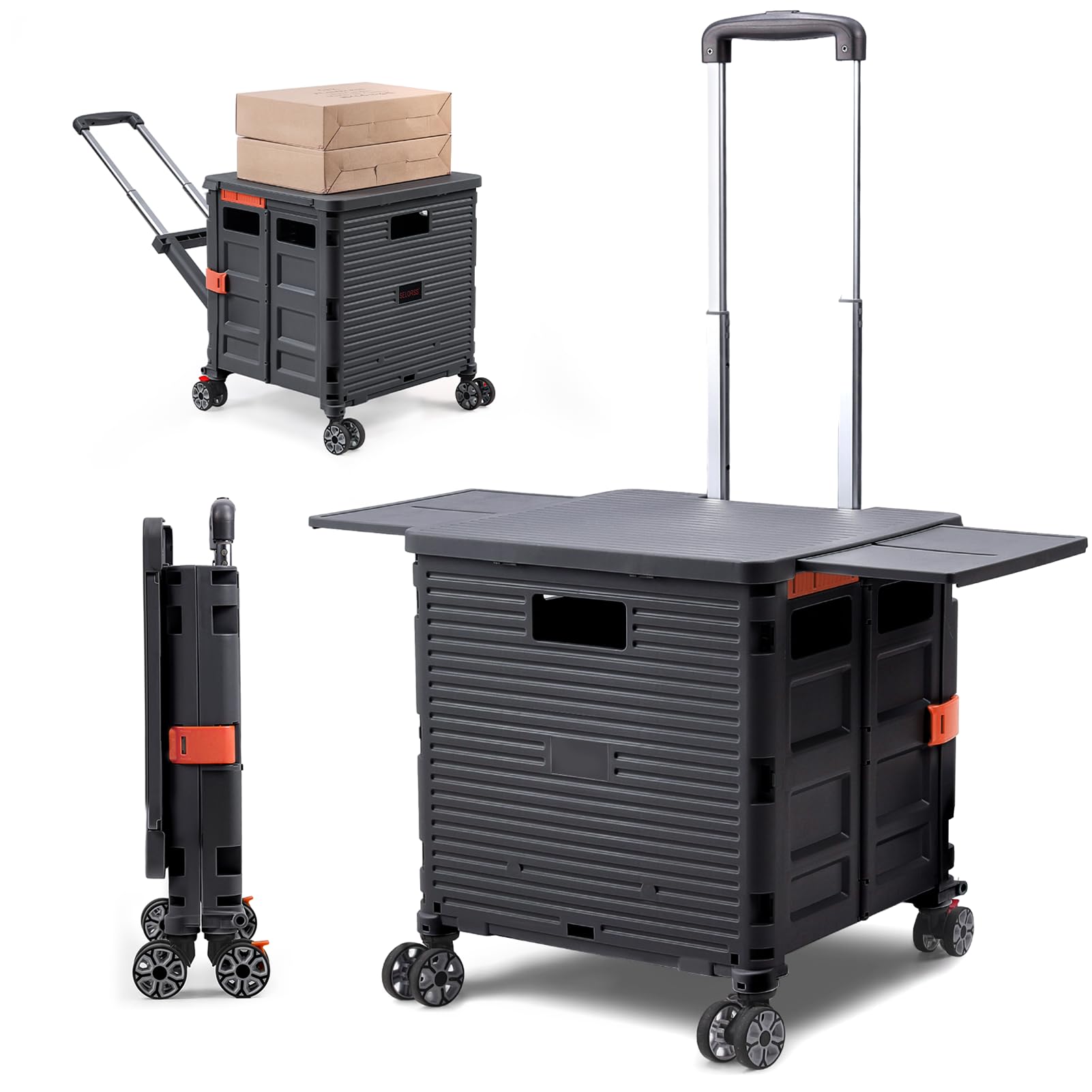 Carrello Della Spesa Pieghevole Con Ruote Girevoli 360° – Struttura In Metallo 50kg – 2 Cestini – Manico In Legno Antiscivolo