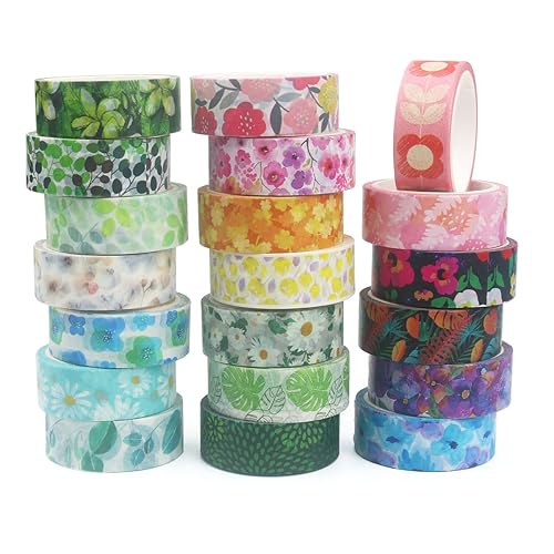 Miniatura 1 de Juego de 20 rollos de cinta washi, bonita cinta washi floral decorativa para diario bíblico, suministros de diario (planta)