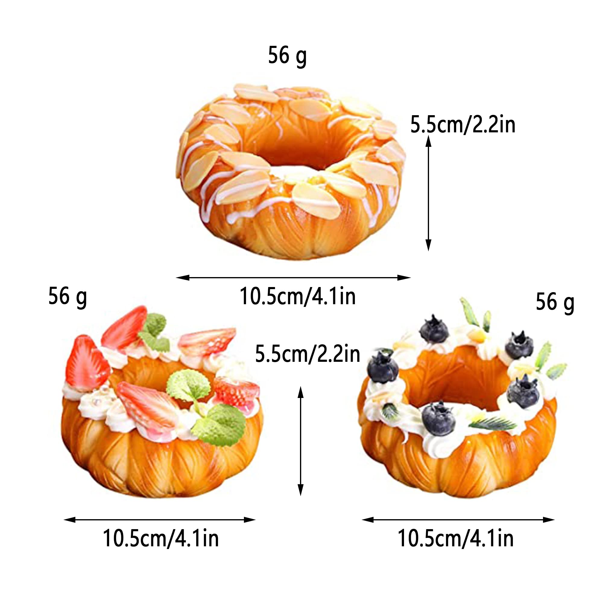 3 Pcs,Ciambelle Artificiali,Realistico Artificiale Simulazione Torta,Torta Finta Realistica,Artificiale Prodotti Da Forno E Pane,Per La Decorazione Della Panetteria/Famiglia Del Partito