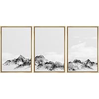 SIGNWIN 3 Piece Framed Canvas Wall Art Fog Above The Mountain Canvas Prints Home Artwork Decoration for Living Room,Bedroom - 16