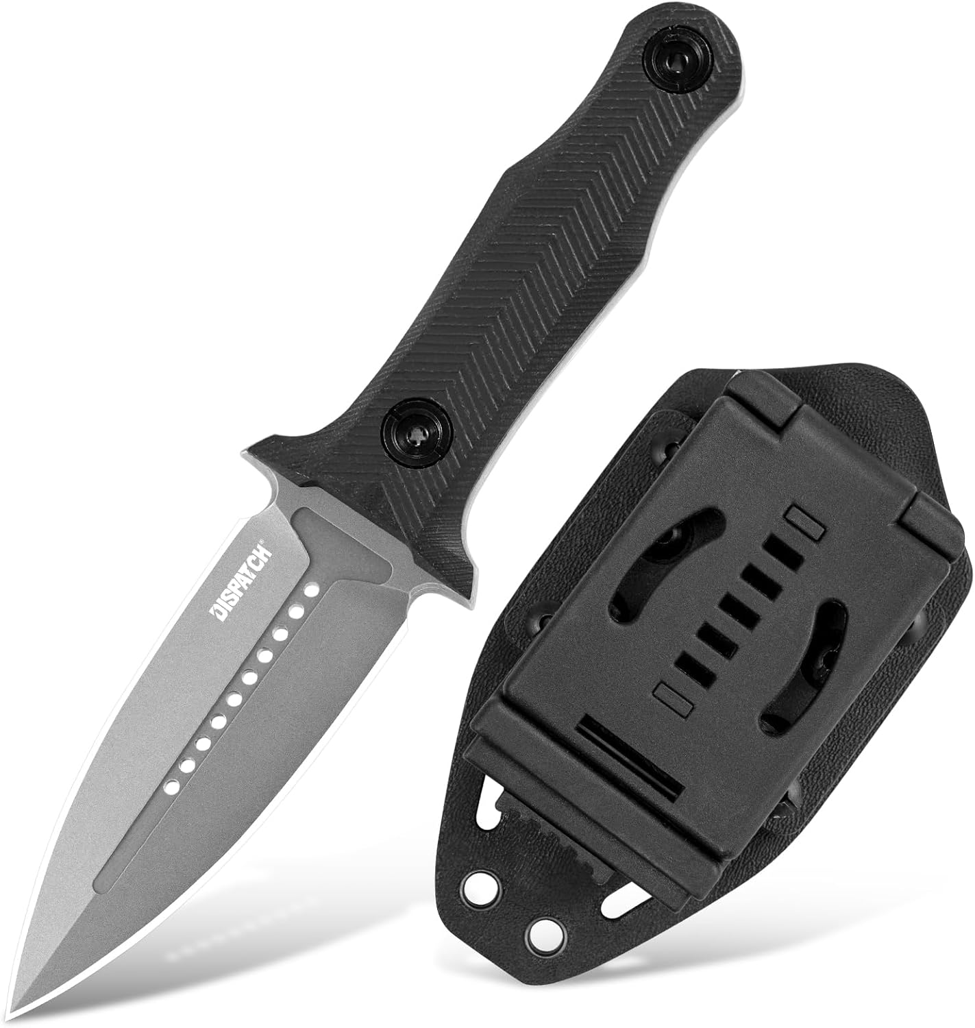 Dispatch Tactical Fixed Blade Knife, 3.89" 8Cr13Mov Steel Blade with Ergonomic G10 Handle, Full Tang Double Edge Survival Knives with Kydex Sheath Horizontal & Vertical for Outdoor Activities
