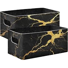 Pfrewn 2 Pack Storage Bins Baskets for Organizing Luxury Black Gold Marble Fabric Foldable Storage Boxes Bag Collapsible Closet Shelf for Shelves Nursery Toys Office