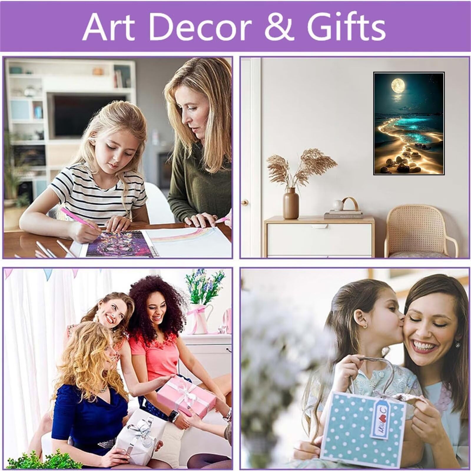 5D Diamond Painting Mond Strand Diamant Painting Set, DIY Daiments Painting Vollbohrer Kit, Malen Nach Zahlen Erwachsene Kinder, Büro Eingang Wand Wohnzimmer Schlafzimmer Dekoration, 60x90cm H-398