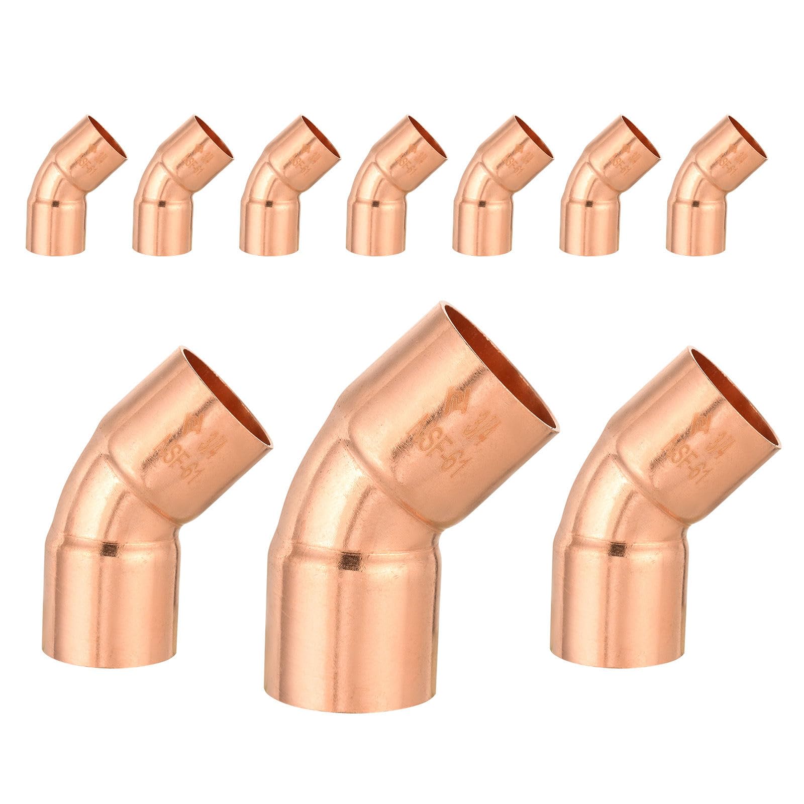 Confezione da 10 raccordi a gomito in rame da 3/4" C x 3/4" C, con connessione a saldatura a sudore, raccordi idraulici in rame a raggio corto di 45° LF, per uso domestico e commerciale