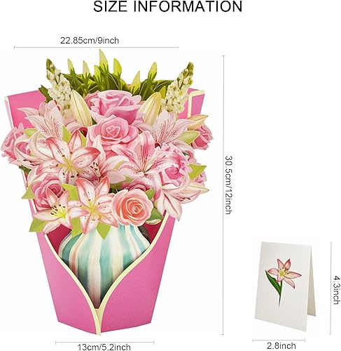Miniatura 2 de KOWLOON Tarjetas de flores emergentes 3D, tarjetas emergentes de papel, ramo de flores de tamaño real de 12 pulgadas, tarjetas de felicitación de