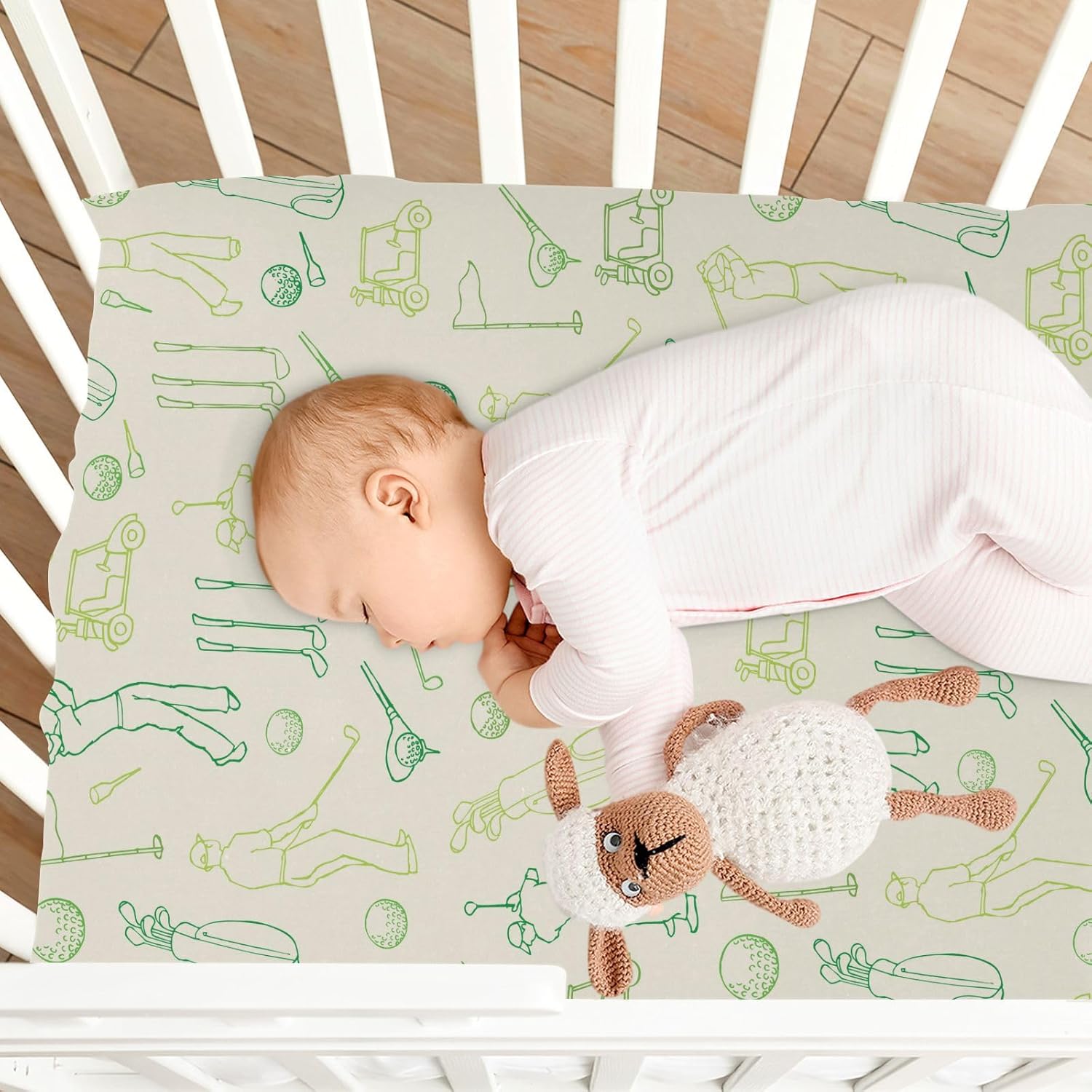 Fitted Crib Sheets for Baby Boys or Girls Soft Breathable Baby Play Yard Sheet for Standard Size Crib Mattress 52x28in Various Golf Images Player Pattern