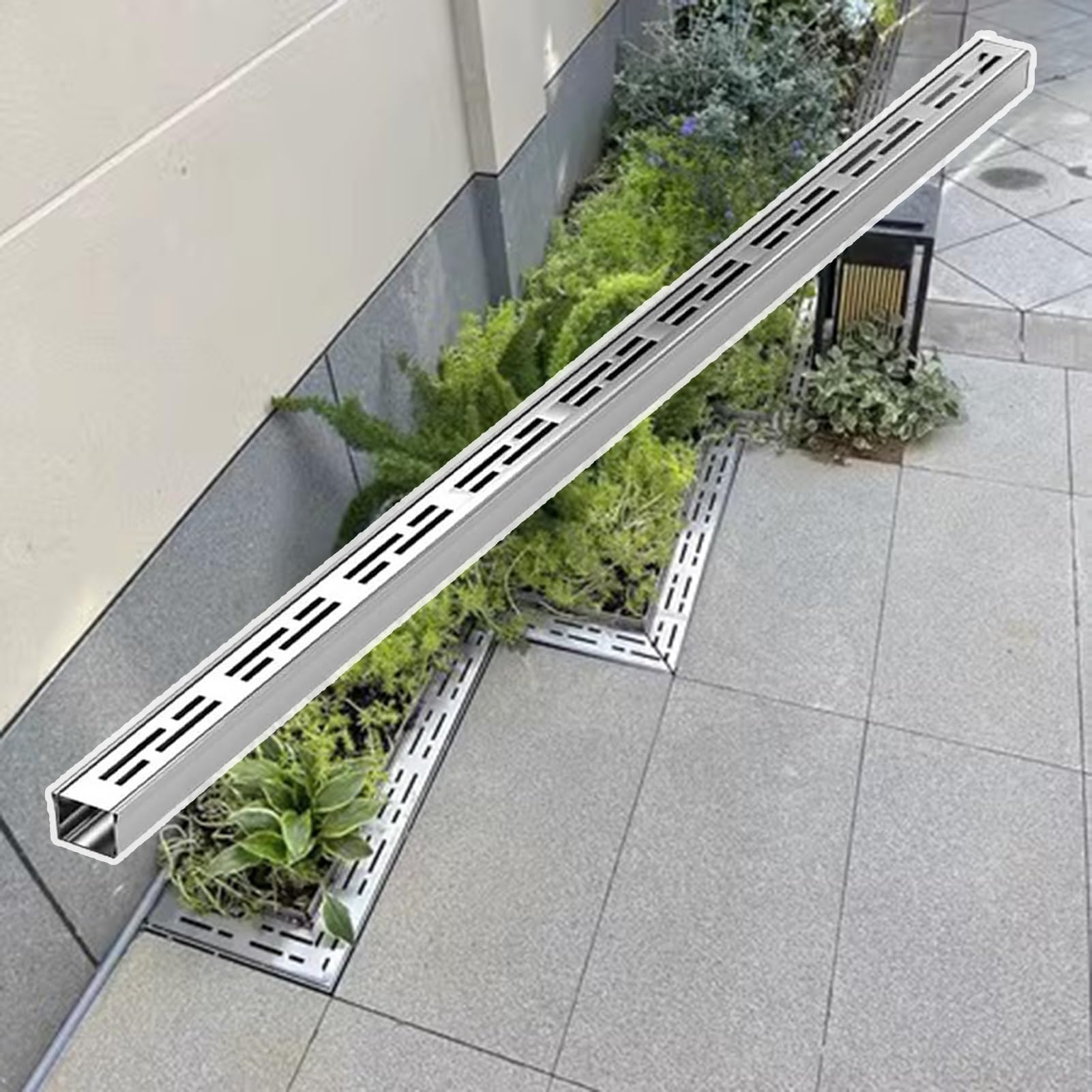 LWJSOCP Trench Drain Grate,Durable Trench Drain with Metal Grate for Patio, Bathroom & Balcony - Sturdy Drainage System for Outdoor Stormwater, Grating Cover Plate Kit (10 x 4 cm)