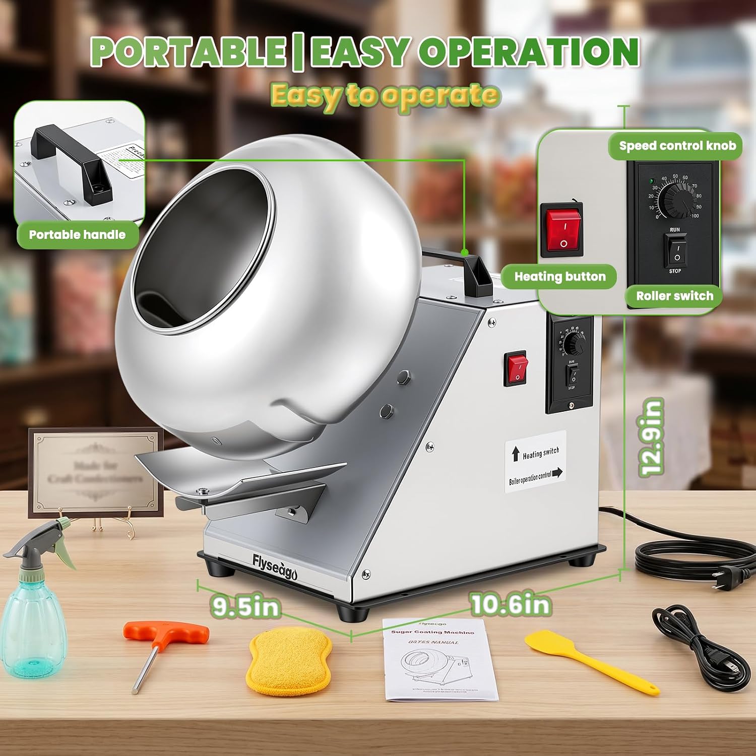 Chocolate Sugar Coating Machine 11lbs/h 10-90RPM Variable Speed