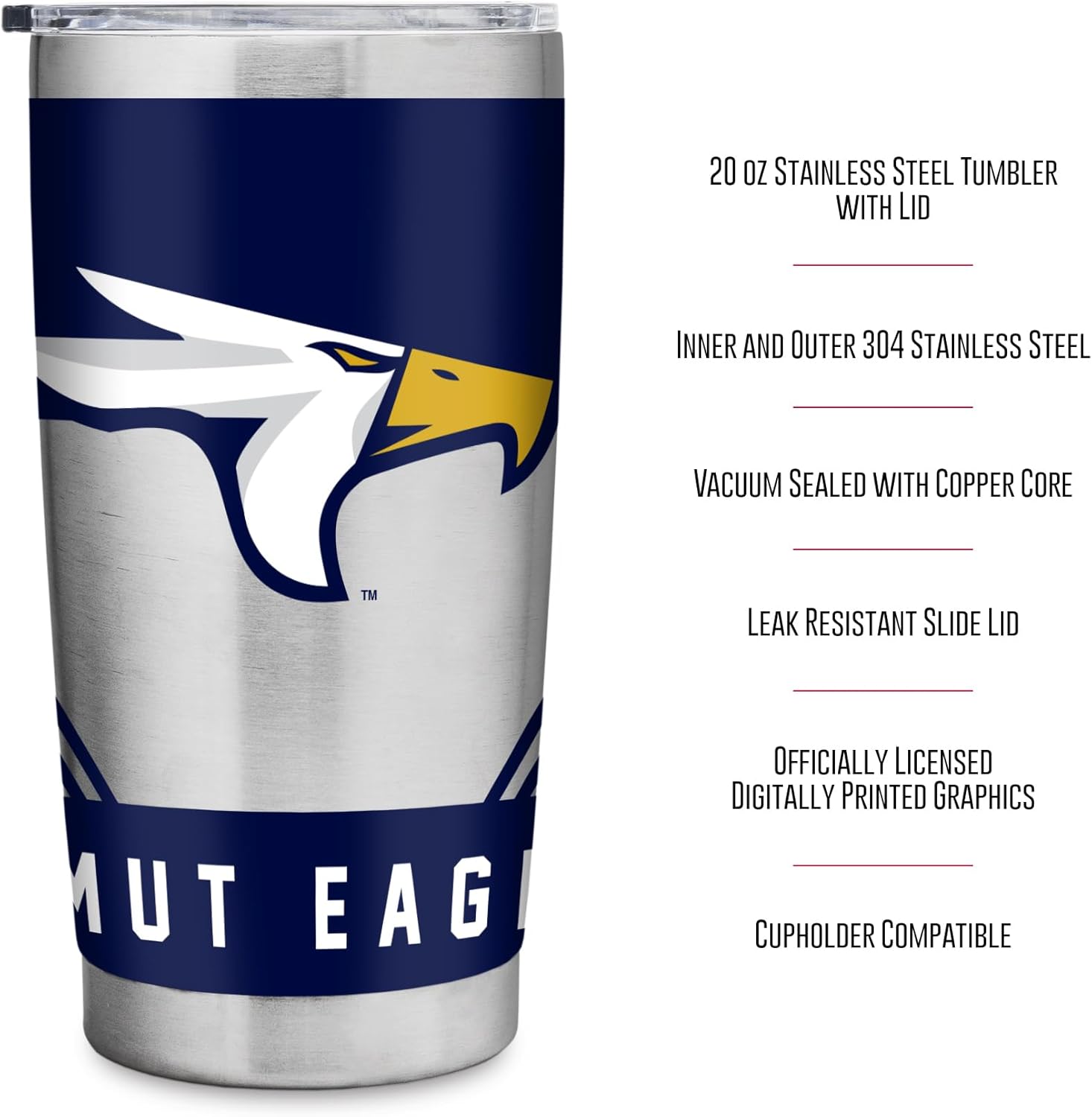 Rico Industries NCAA Texas A&M–Texarkana Eagles Standard 20oz Stainless Steel Tumbler with Lid - Great For Coffee, Tea, Water or Cocktails