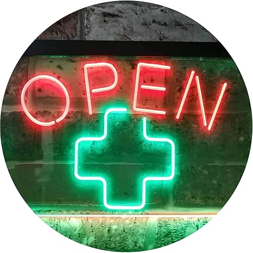 ADVPRO Open Medical Cross Shop - Letrero de neón LED de doble color, verde y rojo, 16 x 12 pulgadas, st6s43-i3209-gr