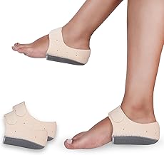 GLOWEAR Silicone Gel Heel Cup with Breathable Holes for Heel Pain Relief, Plantar Fasciitis, Arch Support for Flat Feet | Shock Absorption Cushion Ankle Pad | For Men and Women (Beige/Gray, Size:Large)