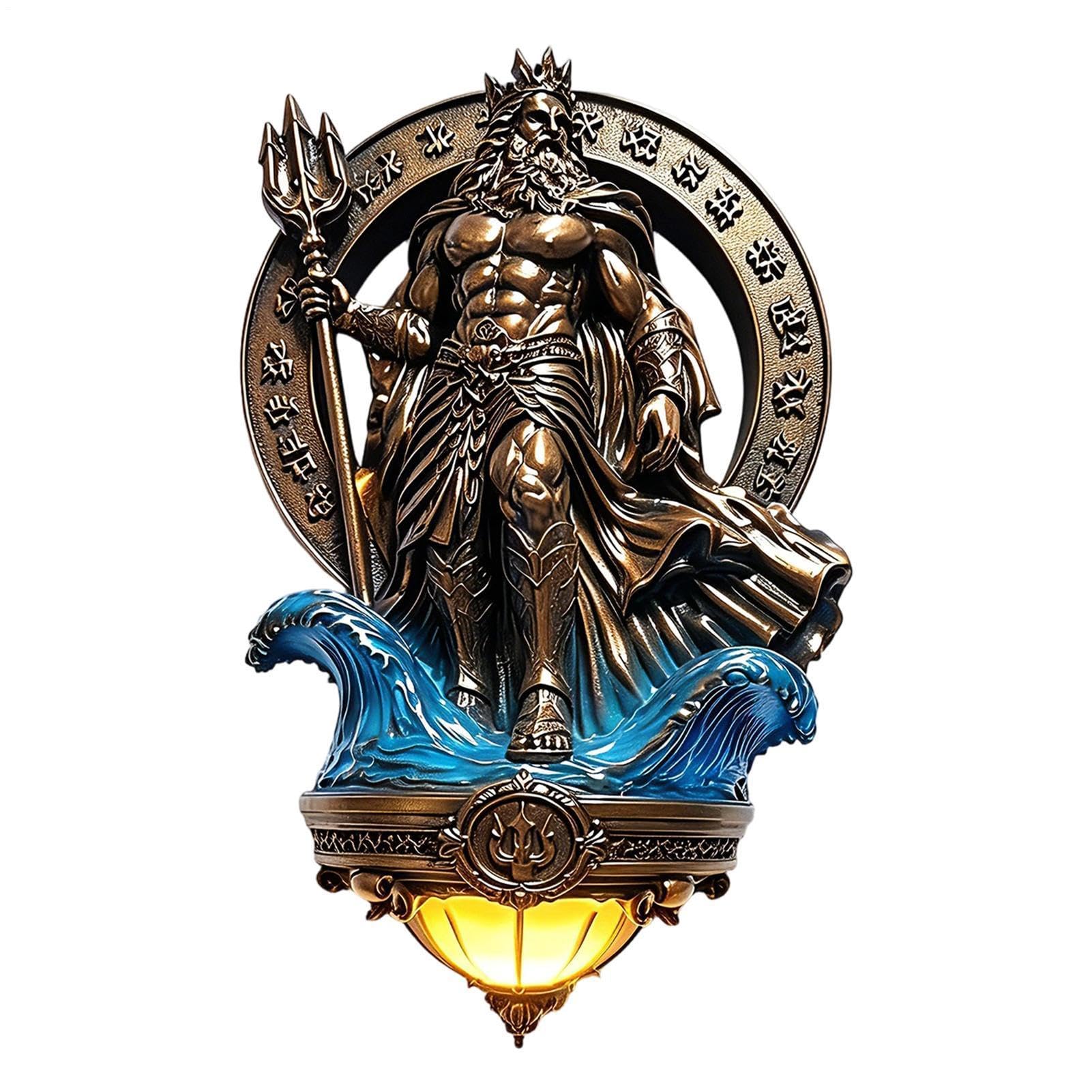 Candelabro de resina antigua con diseño de estatua griega y acabado mitológico