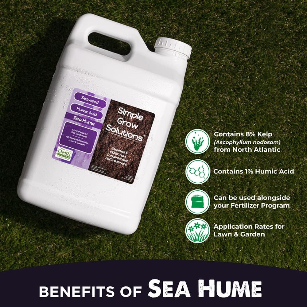 Organic Liquid Seaweed for Lawn & Plants - 8% Kelp Blended with Humic Acid - OMRI Organic Fertilizer Supplement Concentrated - Sea Hume- Natural Treatment for Turf Grass and Garden - Simple Lawn Solutions - Soil Conditioner (2.5 Gallon)
