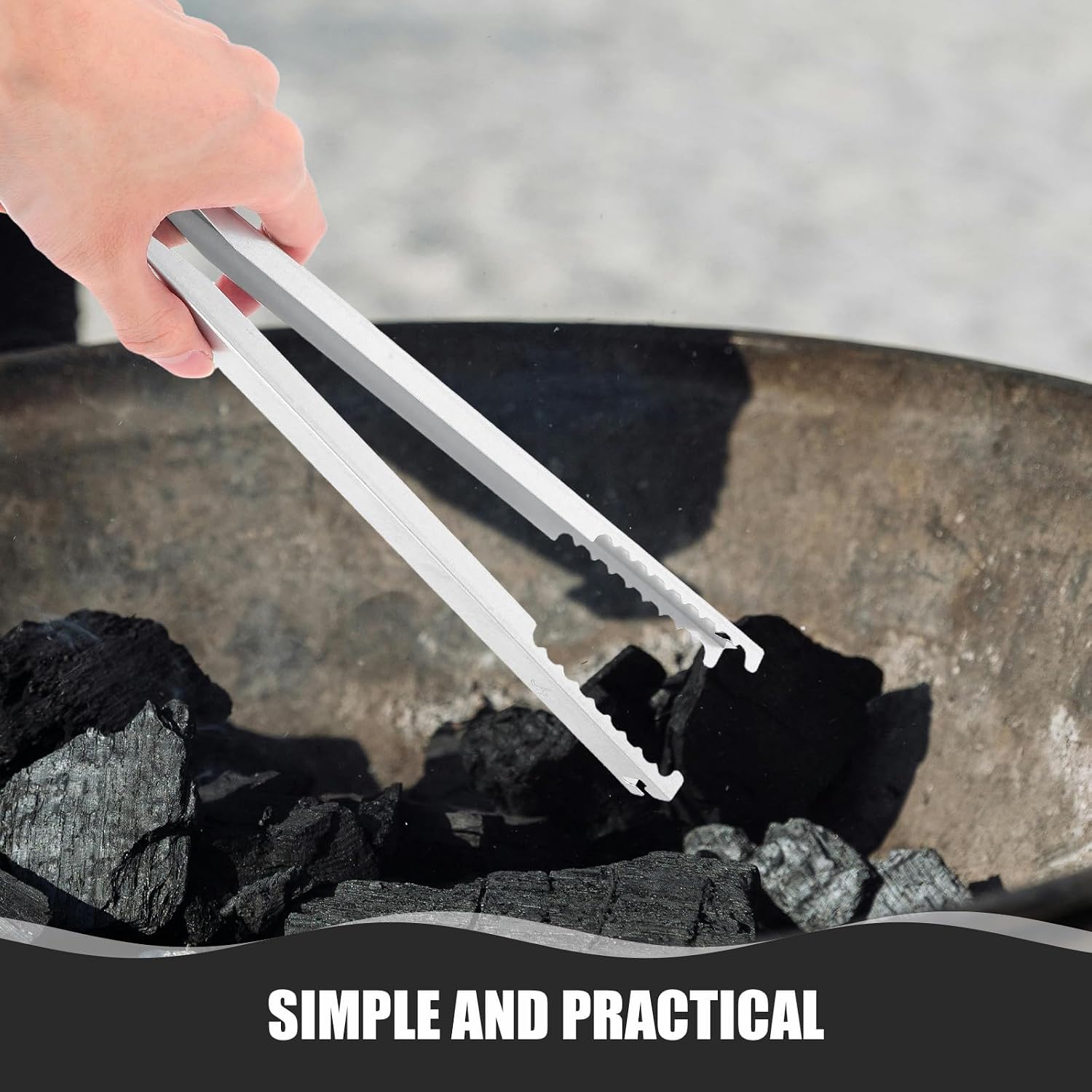 Gadpiparty Long Charcoal Clamp and Outdoor Fire Pit Tongs 31Cm Heavy Duty Firewood Grabber for Camping Bonfire Grilling and Fireplace Use
