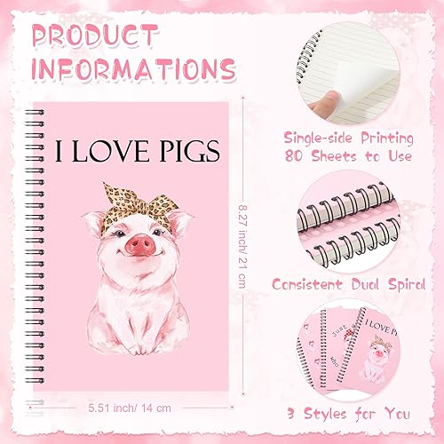 Miniatura 3 de Kosiz Juego de 11 piezas de regalo de cerdo que incluye 8 bonitos bolígrafos de gel de cerdo, 3 cuadernos en espiral rosa, bloc de notas