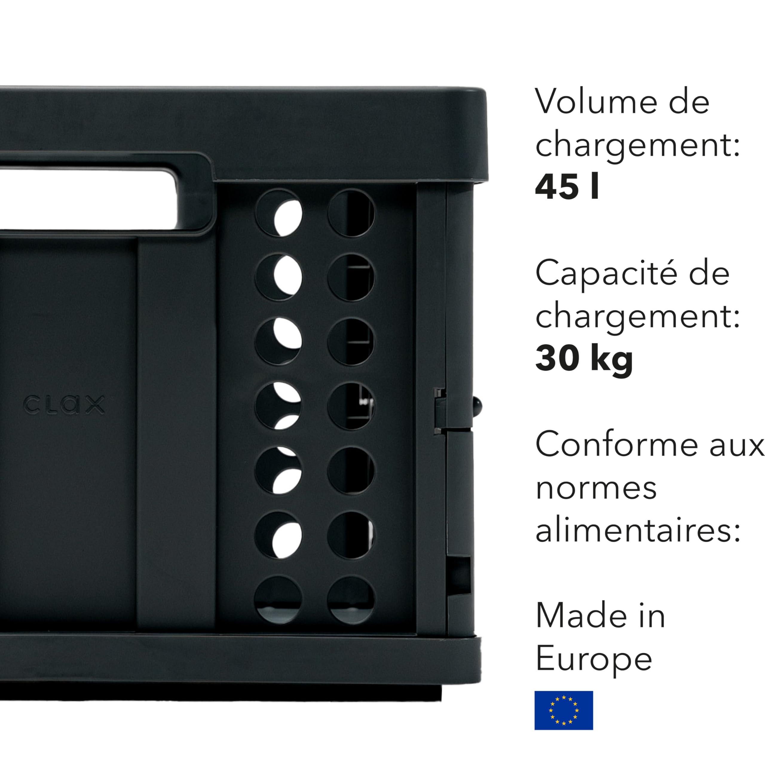 Clax® Caisse | Boîte pliante | Panier | 45 litres | (noir)