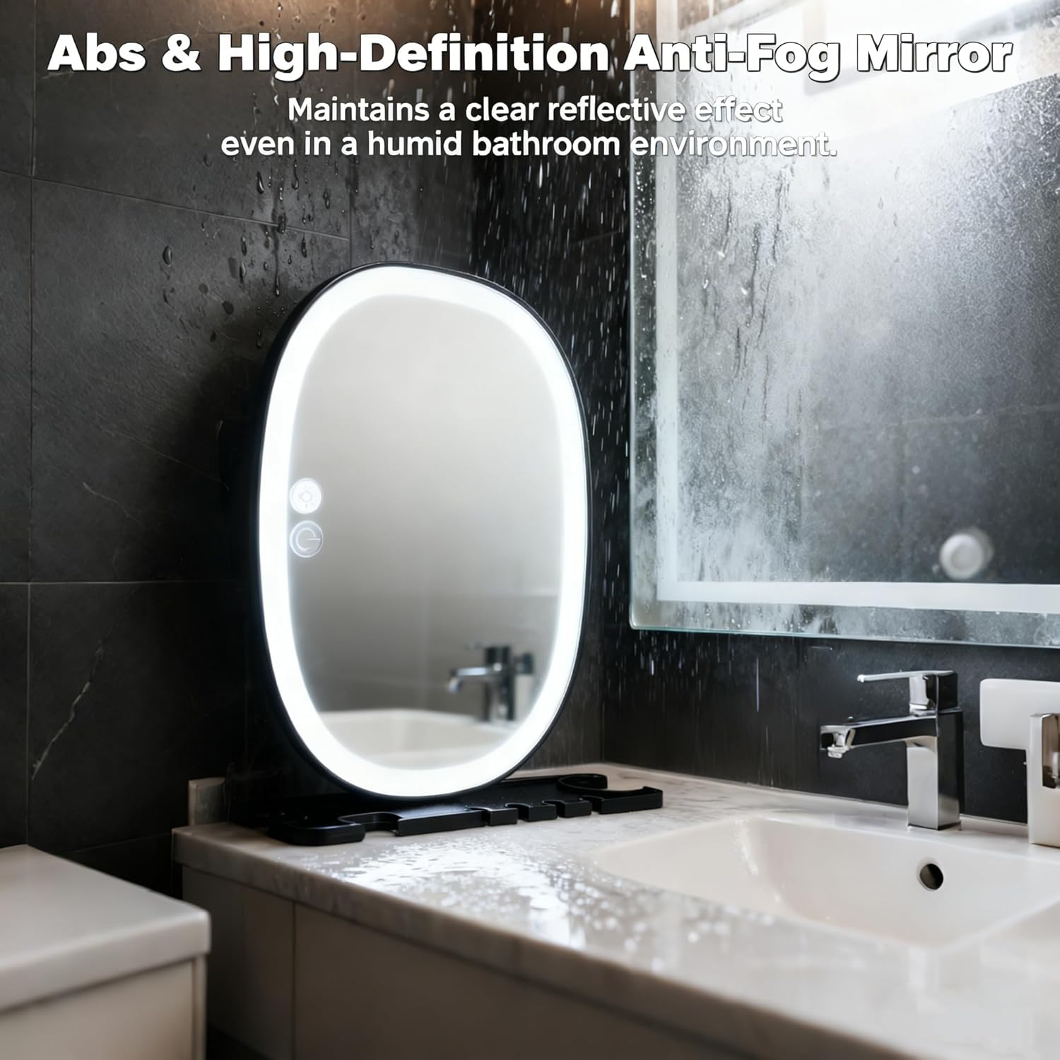 ZJchao Lighted Fogless Shower Mirror for Shaving, White Warm Neutral Light Adjustable HD Anti Fog Wall Mounted Mirror with Built in Shelf and Hooks, 3 Lighting Modes