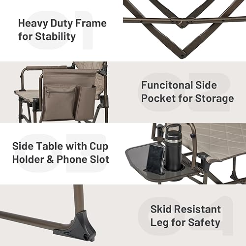Miniatura 9 de Timber Ridge Silla de aluminio para directores de campamento con bolsillo para mesa lateral, silla plegable portátil, silla de césped resistente