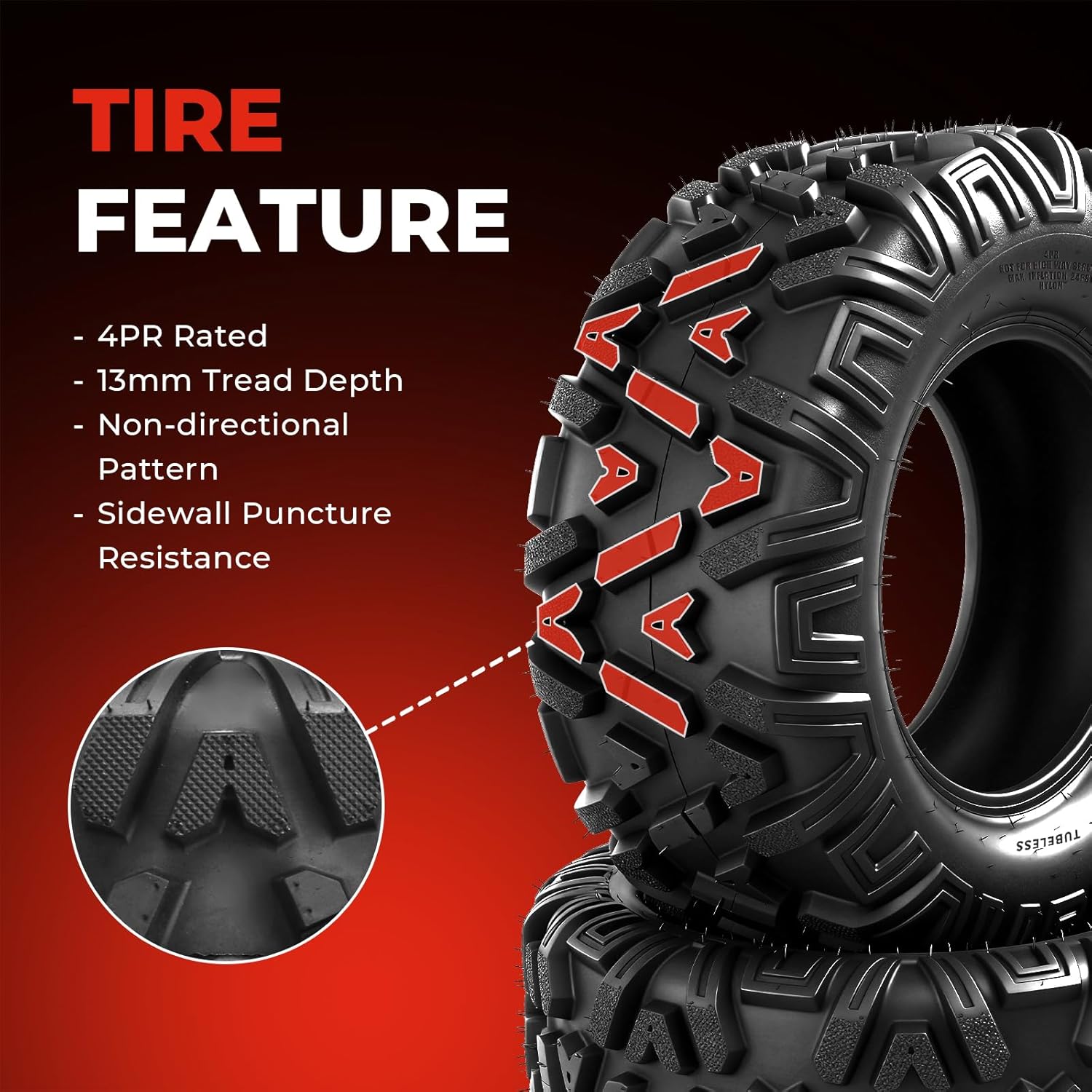 ATV/UTV Tires 22x10-10,All-Terrain Mud Tires 22x10x10,4-Ply,Non-Directional Tread,Tubeless,Set of 2