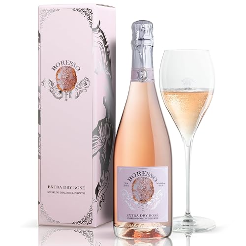 Boresso Extra Dry 0.0% ABV Vino rosado espumoso sin alcohol con caja de regalo alternativa de champán sin alcohol desalcoholizado de Italia 25.4 fl
