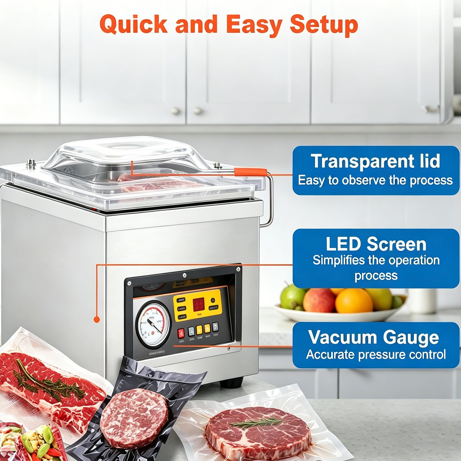 Máquina de envasado de alimentos compacta con Control automático sellador al vacío for uso comercial doméstico