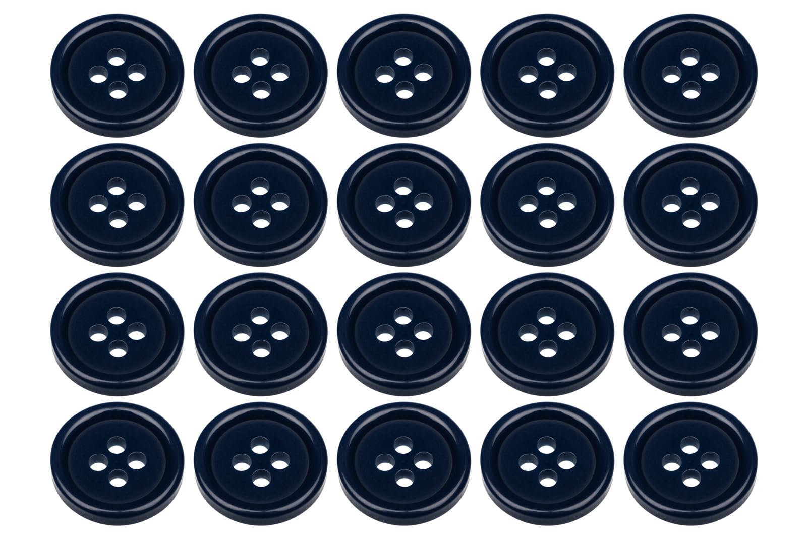 Pack of 20 Dark Blue 15mm Round Sew On Plastic Buttons for Skirts Trousers Flat 4 Holes 24L, Pack of 20 15mm Buttons