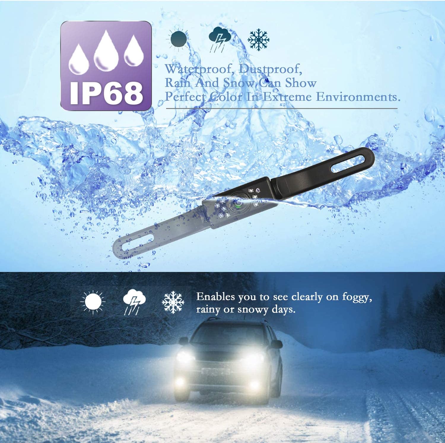 JPP HD Backup Camera and Monitor Kit - 4.3" IPS FHD Color Display, Waterproof Night Vision License Plate Reverse Camera for Car/RV/Truck/Pickup